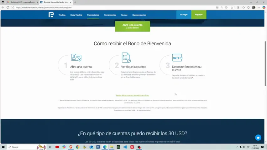 bono de bienvenida — oferta
