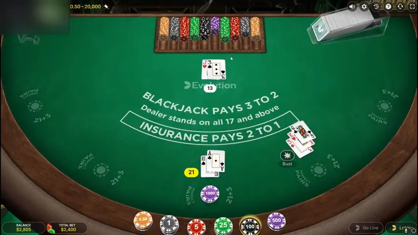 First Person Blackjack — partida en directo