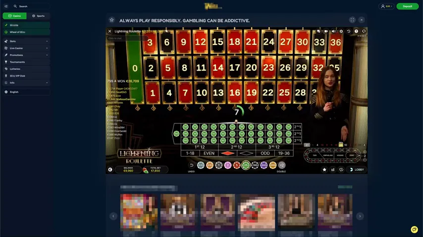 Lightning Roulette — partida en directo