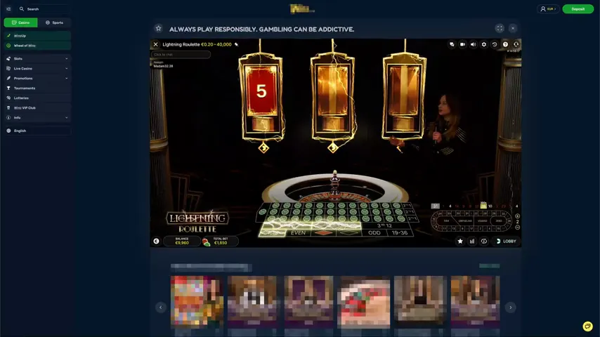 Lightning Roulette — partida en directo