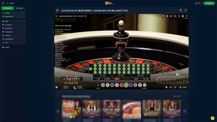 Lightning Roulette — partida en directo